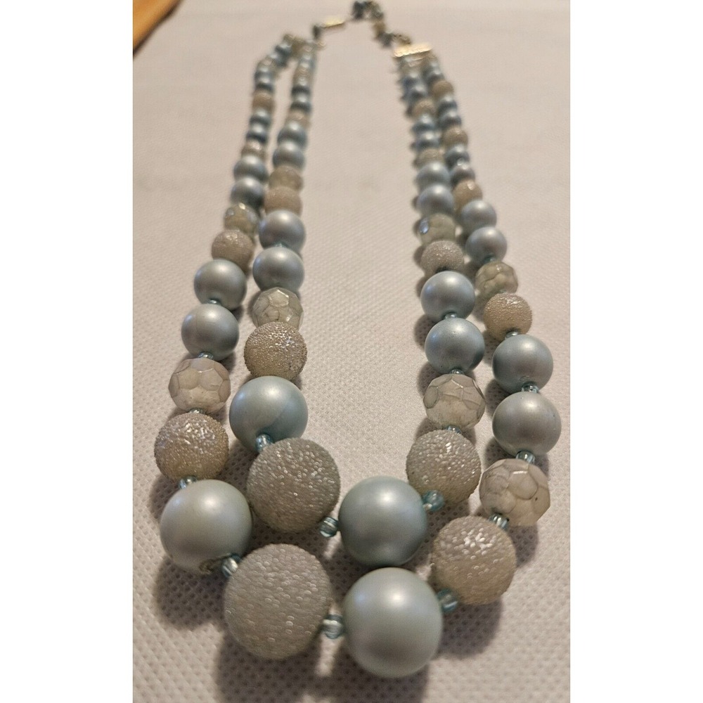 Beaded‎ Necklace Double Strand Statement Costume Jewelry Blue Gray